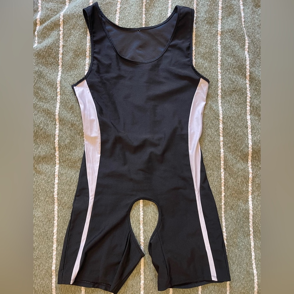 Men’s Black and White Crotchless Singlet